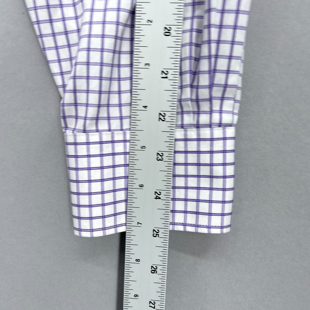 Peter Millar Dress Shirt Mens 17 Long Purple Grid Check Button Up Nanoluxe Dress - Picture 9 of 14